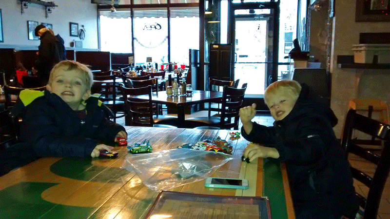 inside 327 pizza and pub after the santa train